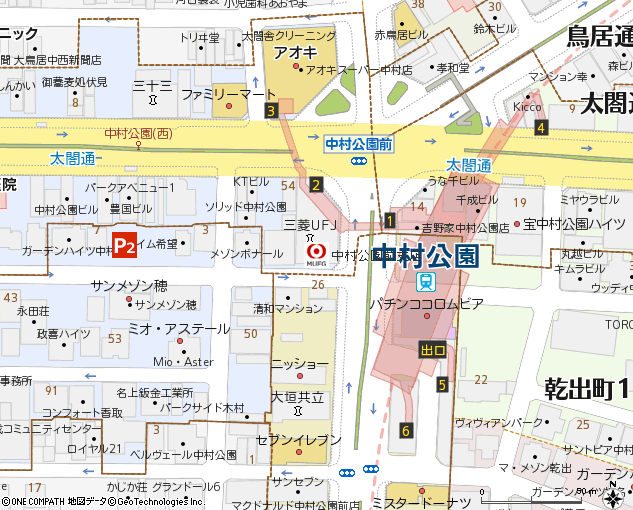 中村公園前支店付近の地図